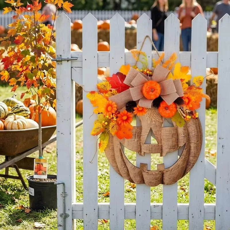 Halloween Wooden Pumpkin Floral Hanging Wreath | Fall Decor Fall Hanging Wreath Babs