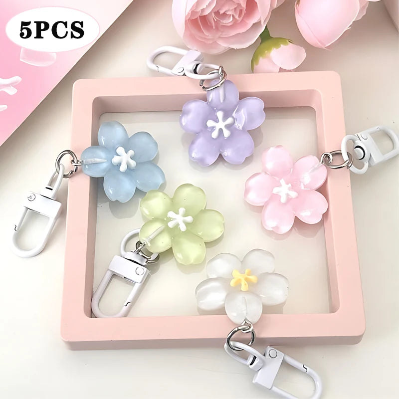 5-Pack Cherry Blossom Flower Keychain Charms | Resin Pendants Keychain Charm Set Babs