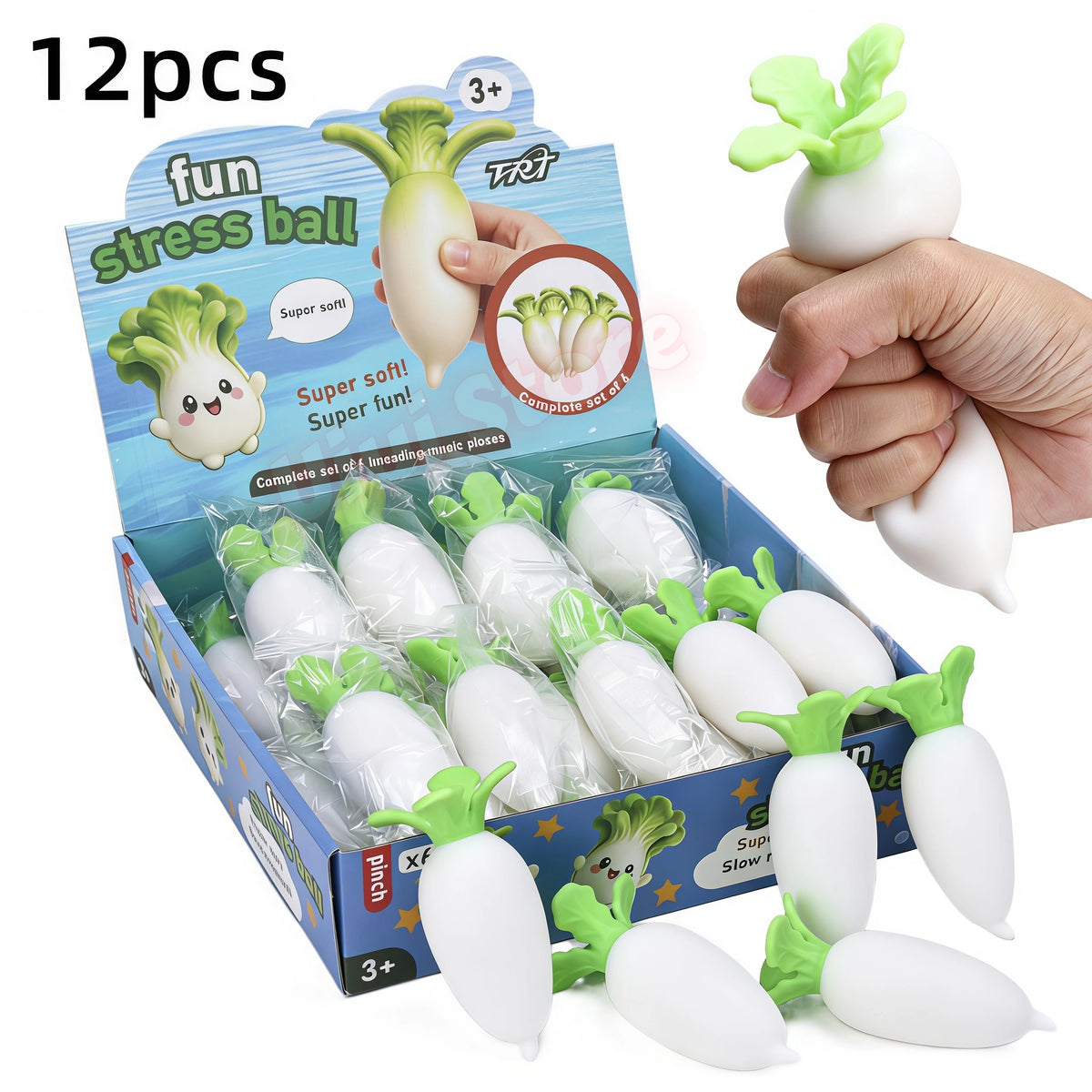 Squishy White Radish Fidget Toy – Desk Decor & Novelty Gift Squishy Fidget Toy Babs 12pcs