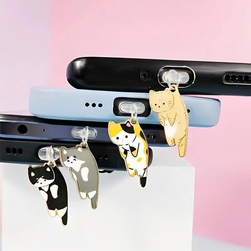 Alloy Dripping Kitten Pendant & Phone Dust Plug Keychain Charm Decorative Pendant Charm Babs
