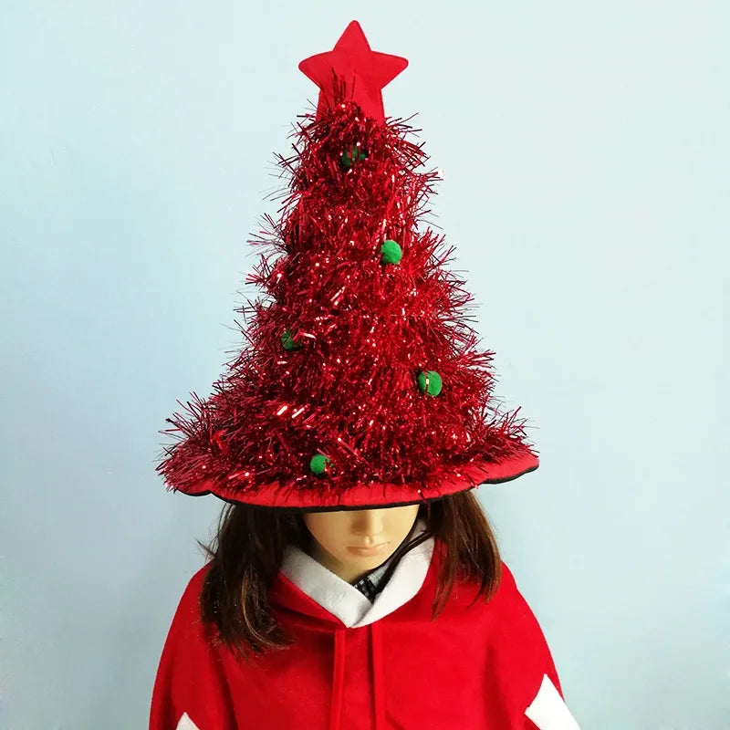 Christmas Tree Hat with LED Lights & Tinsel – Kids & Adults Christmas Costume Hat Babs red without lights