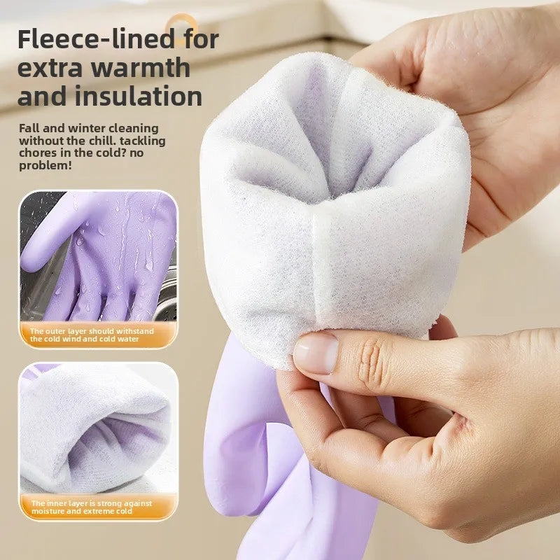Fleece-Lined Waterproof Dishwashing Gloves – Warm Rubber Latex Dishwashing Gloves Babs
