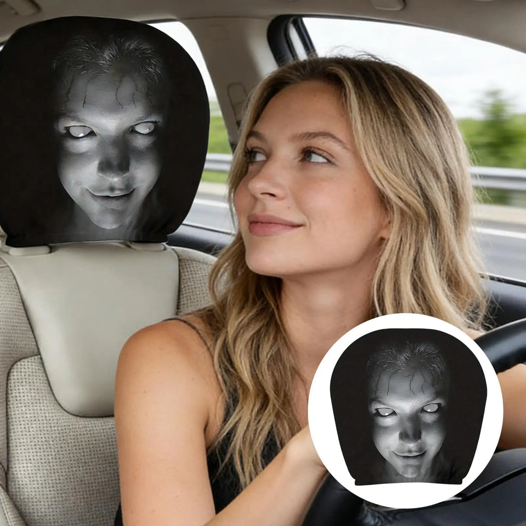 Halloween Horror Face Car Headrest Covers | Elastic Polyester Car Headrest Cover Babs