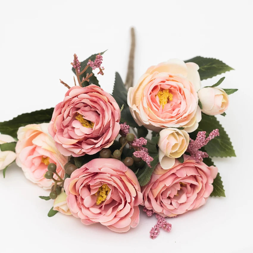 Silk Peony Artificial Flower Bouquet – Wedding & Home Decor Artificial Flower Bouquet Babs Pink 1 pc