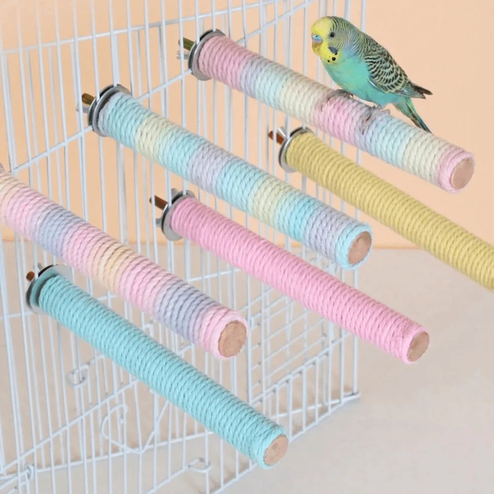 Colorful Non-Slip Parrot Perch Stand – Wood & Cotton Rope Bird Perch Stand Babs