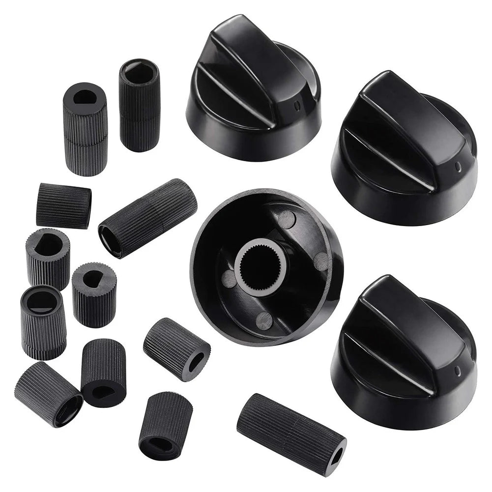 4-Pack Gas Stove Replacement Knobs + 12 Adapters | Black ABS Stove Replacement Knobs Babs