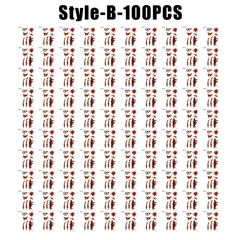 Halloween Wound Temporary Tattoos – Realistic Blood FX Costume Temporary Tattoo Babs B-100PCS