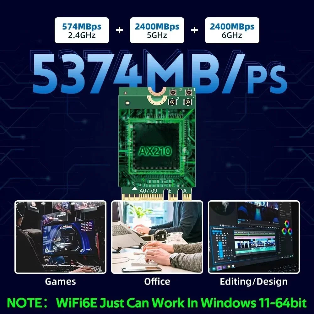 KEBIDUMEI AX210NGW WiFi 6E M.2 Card Bluetooth 5.3 Tri-Band WiFi Network Adapter Babs