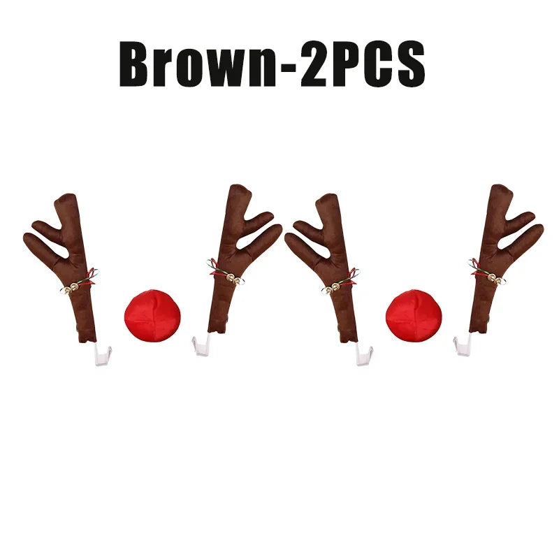 Christmas Reindeer Car Costume – Antlers & Nose Decoration Kit Car Holiday Decoration Babs Brown-2PCS