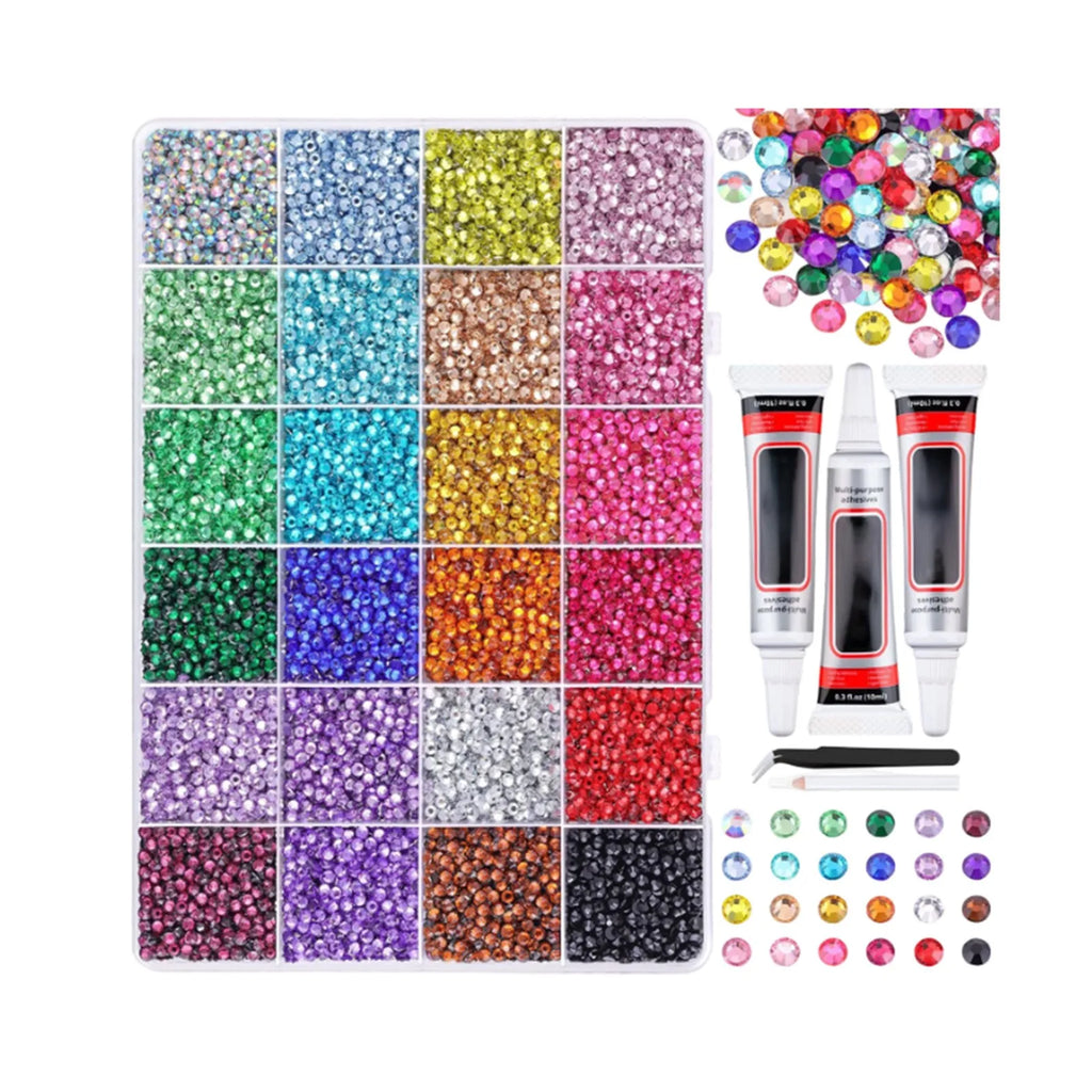 30,000pc Resin Rhinestone Kit – Flatback Gems, Glue & Tweezers Rhinestone Craft Kit Babs