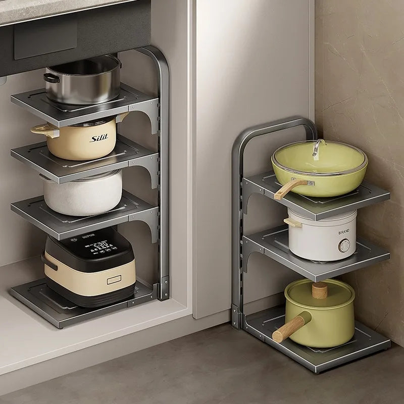 Multilayer Stainless Steel Kitchen Shelf Organizer – Pots & Pans Kitchen Storage Shelf Babs