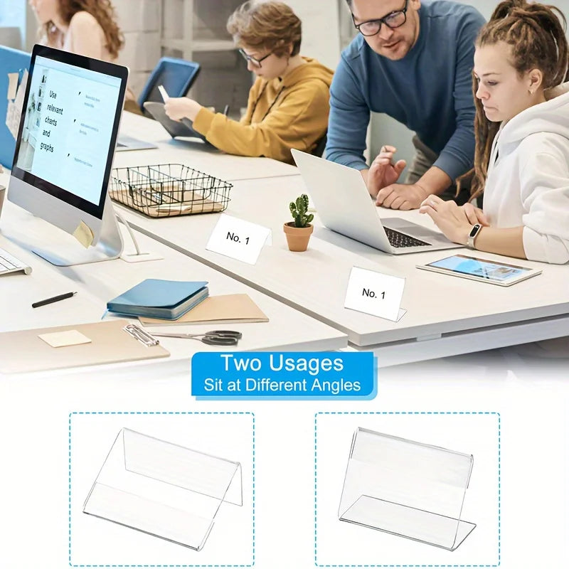 8pcs Transparent L-Shaped Business Card & Sign Display Stand Card Display Stand Babs