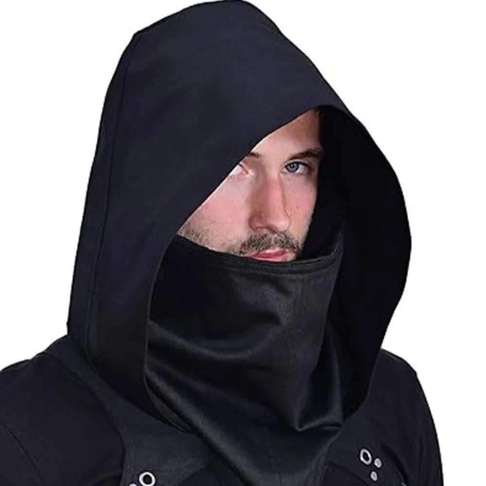 Medieval Hooded Cowl Cloak Hat | Cosplay Cape Scarf Black/White Cosplay Cloak Hat Babs