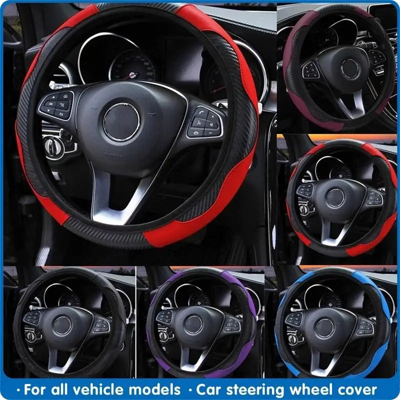 PU Leather Car Steering Wheel Cover – Anti-Slip 38cm Steering Wheel Cover Babs