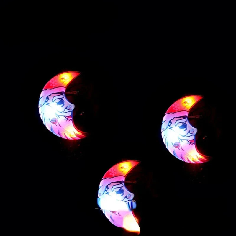 50pcs Flashing Christmas Brooch Badges – Santa & Moon LED Pins LED Party Brooches Babs