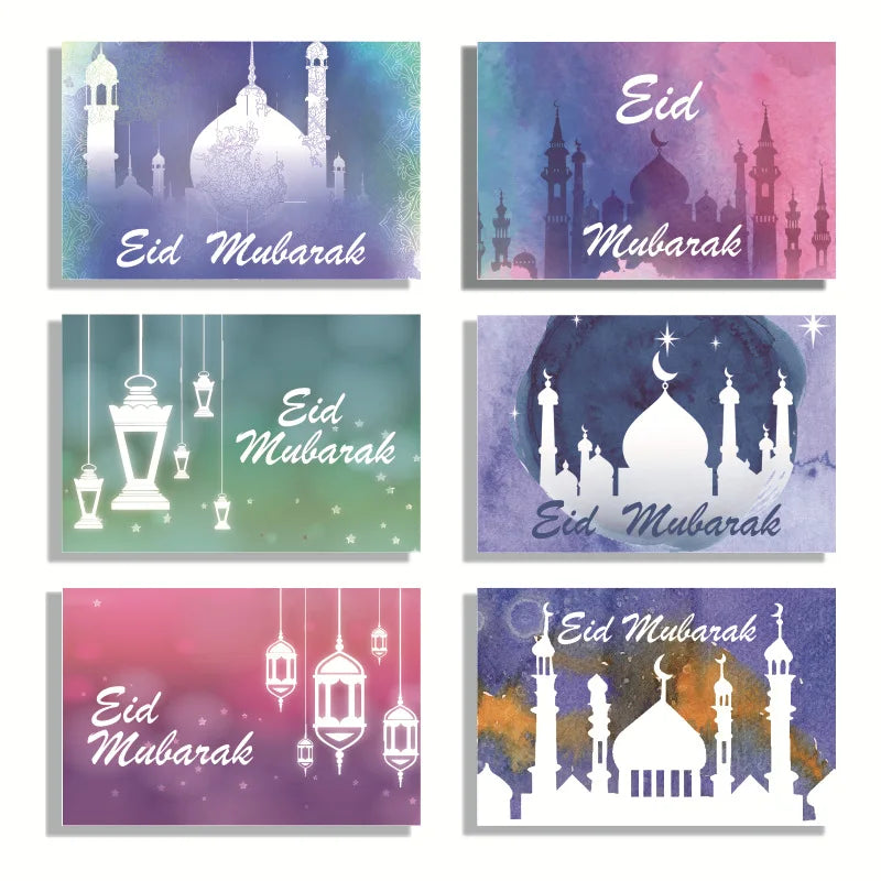6pcs Eid Mubarak Greeting Cards with Envelopes – Ramadan Set Greeting Card Set Babs