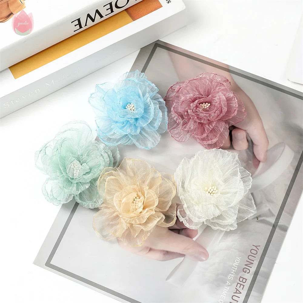 5-Pack 8cm Chiffon Artificial Rose Flower Heads for DIY Decor Artificial Flower Heads Babs