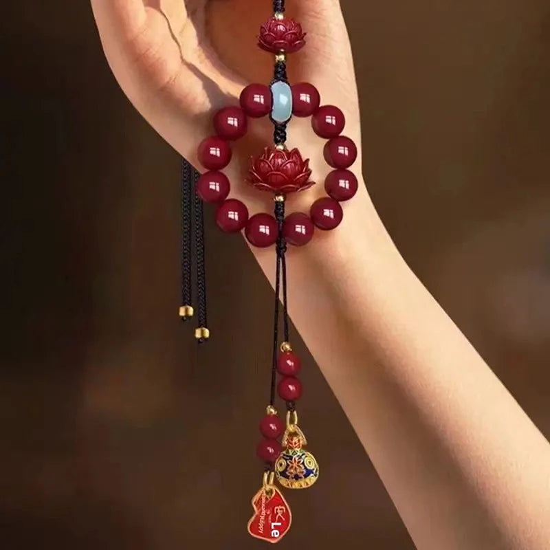 Lotus Cinnabar Car Rearview Mirror Pendant | Good Luck Ornament Car Mirror Pendant Babs
