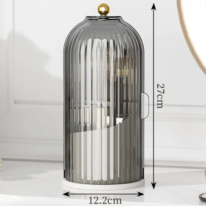 360° Rotating Makeup Brush Holder with Dustproof Lid – Clear Makeup Brush Organizer Babs Transparent Black