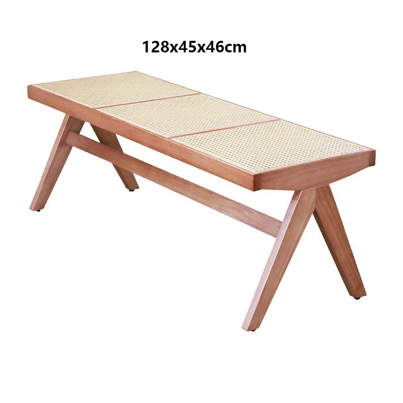 Vintage Solid Wood Woven Bench Ottoman | Modern Living Room Wooden Bench Ottoman Babs