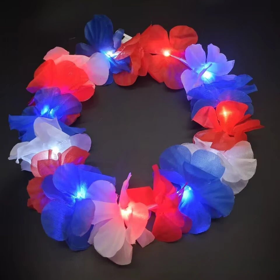 Glow Light-Up Hawaiian Flower Headband – Luau Party Wreath Light-Up Hair Headband Babs