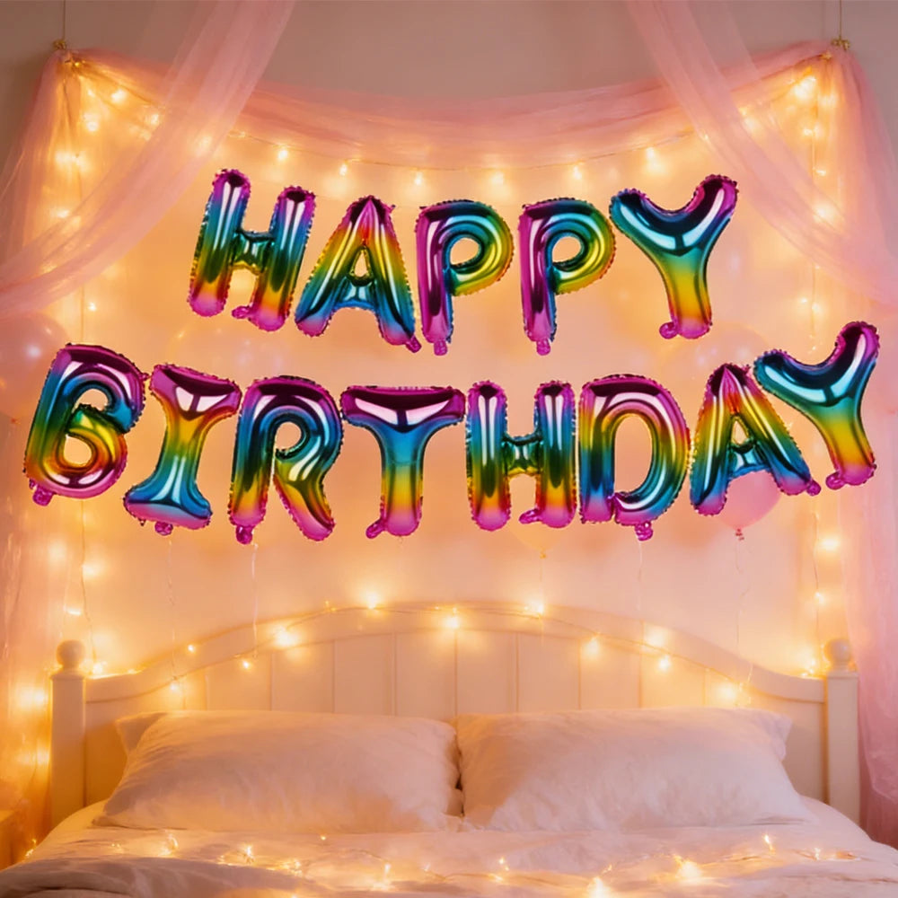 Gradient Rainbow Happy Birthday Foil Letter Balloons Party Decor Foil Letter Balloons Babs