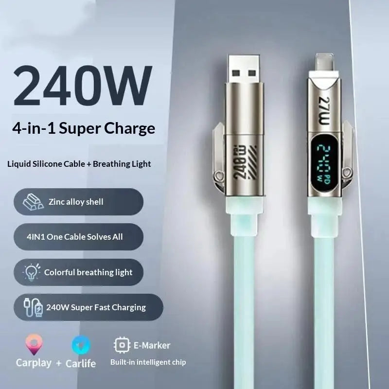 240W USB-C Fast Charging Cable 4-in-1 with LED Display | HUXUAN USB Charging Cable Babs Default Title