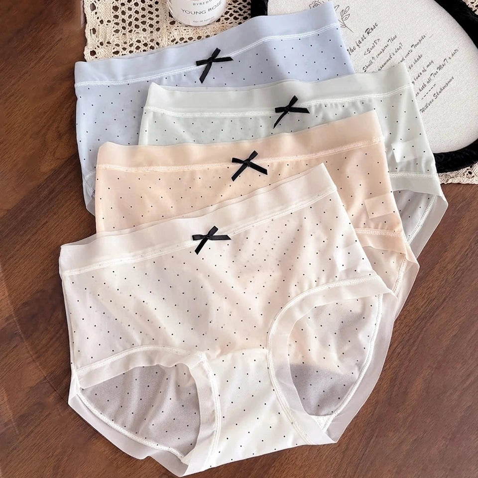 4-Pack Mesh Polka Dot Panties – Sheer Bow Knot Seamless Briefs Women's Hipster Briefs Babs 4Pcs M Pack