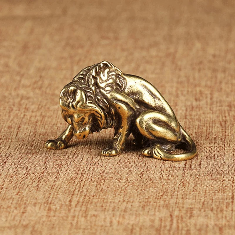 Antique Bronze Lion Tiger Leopard Statue | Vintage Copper Figurine Decorative Figurine Babs