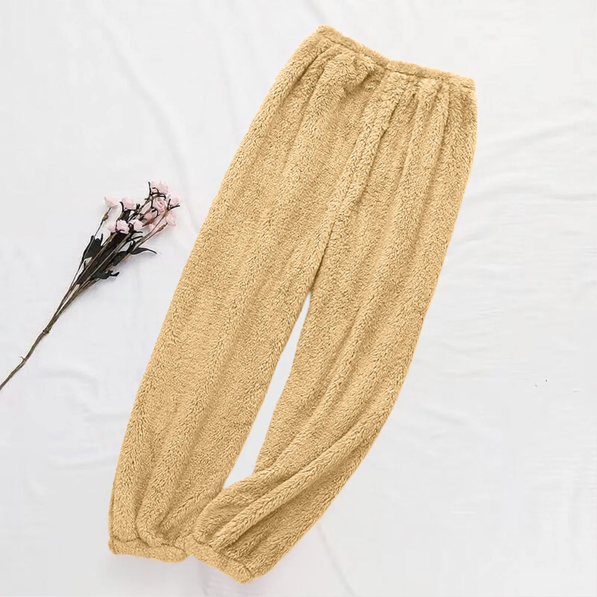 Women's Velvet Pajama Pants – Warm Elastic Waist Lounge Trousers Pajama Lounge Pants Babs Yellow XL