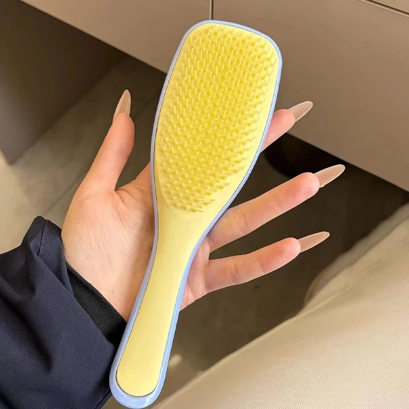 Anti-Static Wood Air Cushion Detangling Hairbrush Comb Detangling Hair Comb Babs Yellow and Blue