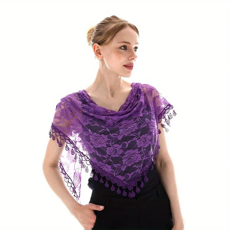 Embroidered Mantilla Lace Veil Church Prayer Shawl Scarf Lace Veil Shawl Babs purple