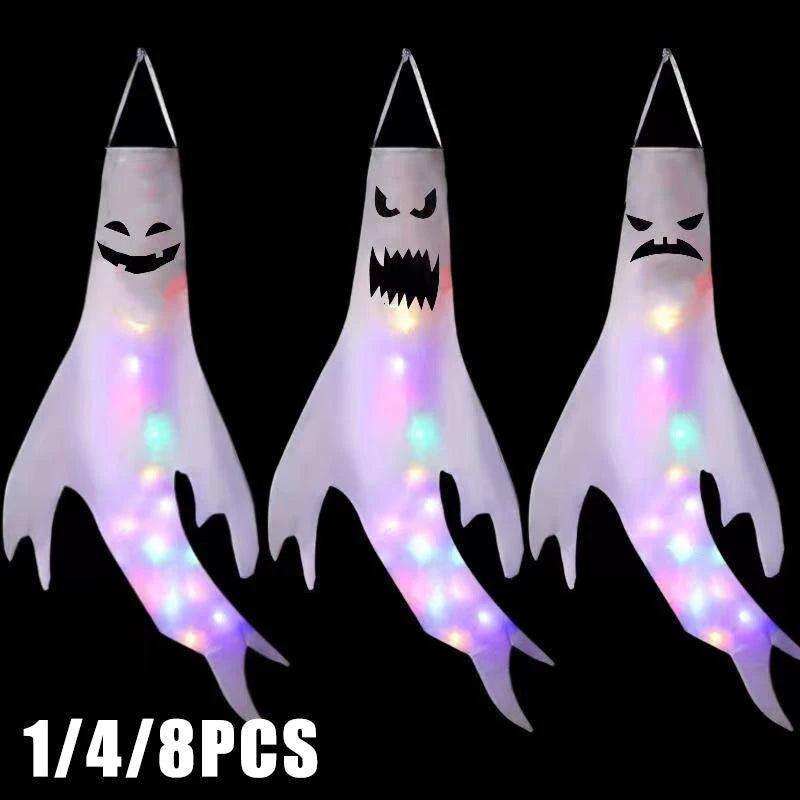 Halloween LED Ghost Windsock Decorations – 6 Pack Light Up Halloween Hanging Decor Babs
