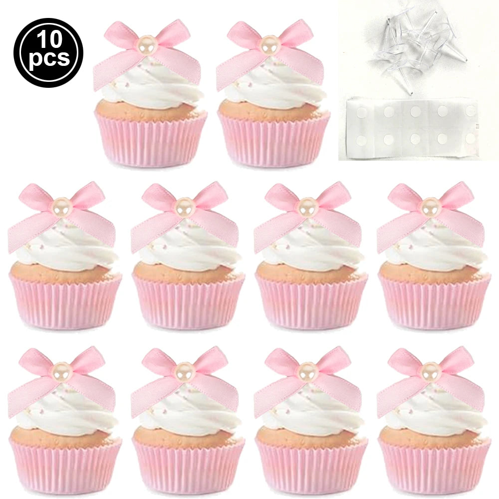 Pink Bow Cake Toppers – Birthday, Wedding & Baby Shower Cake Topper Babs Pink A 10pcs