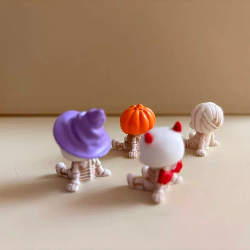 4-Piece Halloween Mini Figurines – Resin Pumpkins Ghosts Skulls Halloween Figurine Set Babs