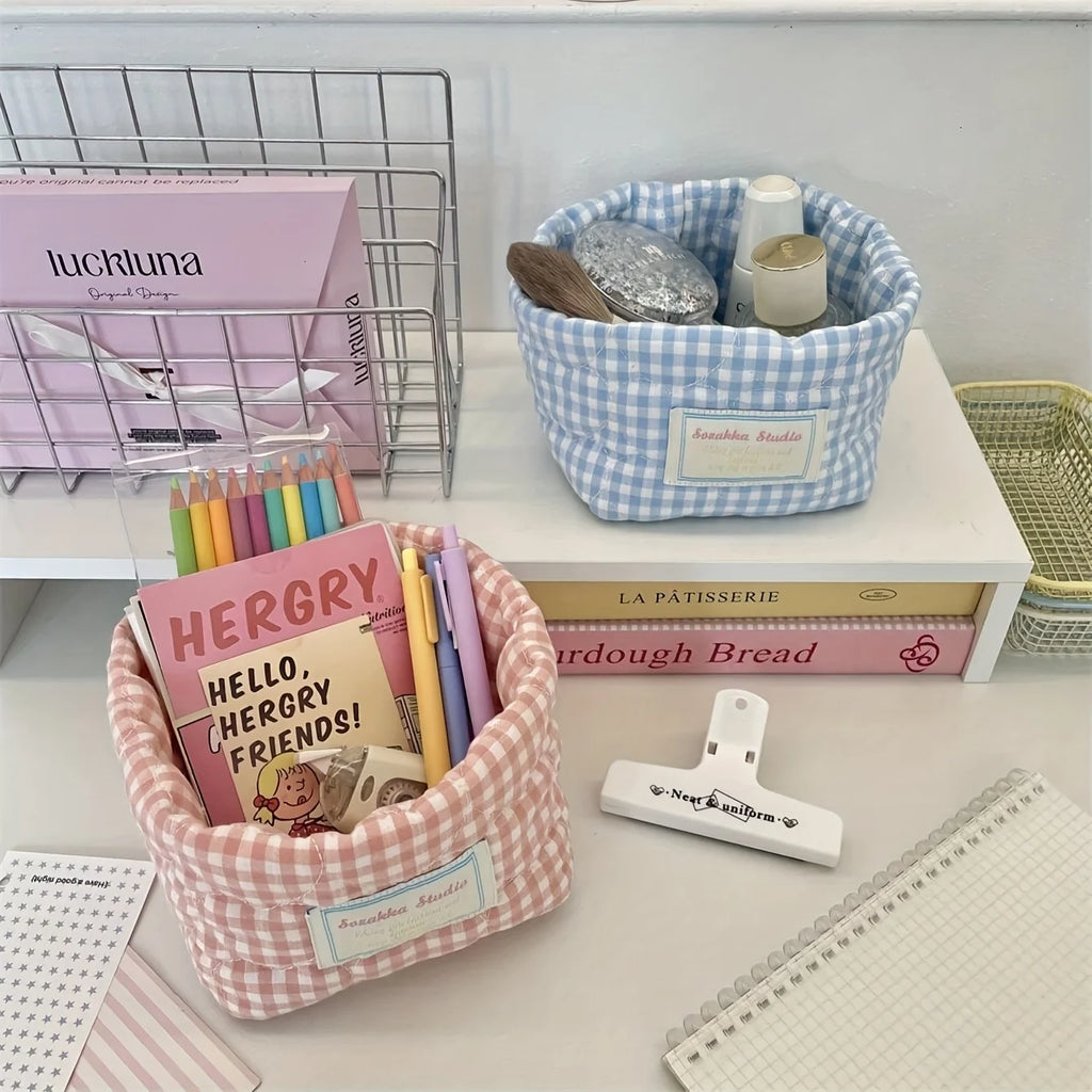 Checkered Heart Foldable Storage Basket | Quilted Organizer Storage Basket Babs