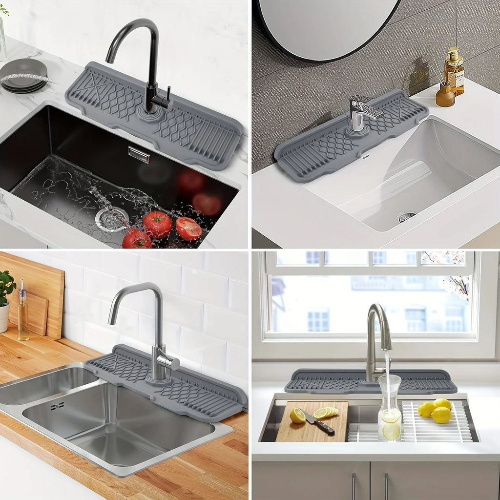 Silicone Faucet Splash Guard & Sink Drip Catcher Tray Mat Sink Splash Guard Babs