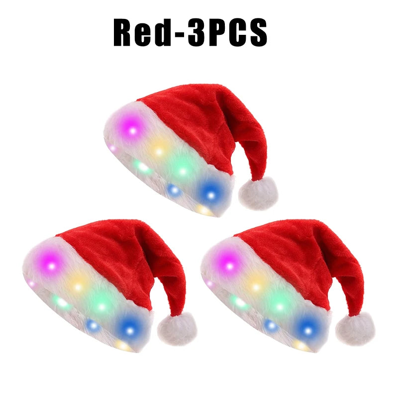 Light Up Santa Hat – LED Red Velvet Christmas Costume Hat LED Costume Hat Babs For Kid Red 3PCS