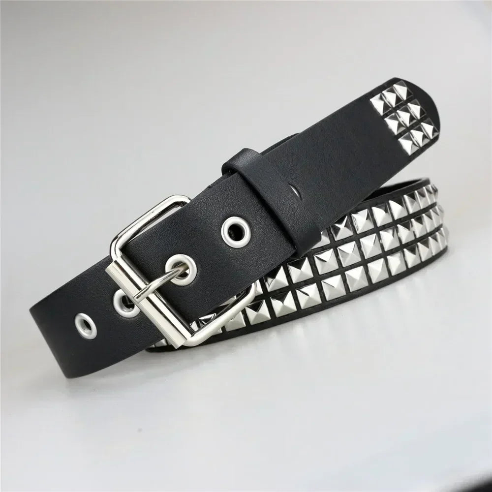 Punk Rivet Belt Metal Pyramid Studs Y2K PU Leather Unisex Punk Rivet Belt Babs