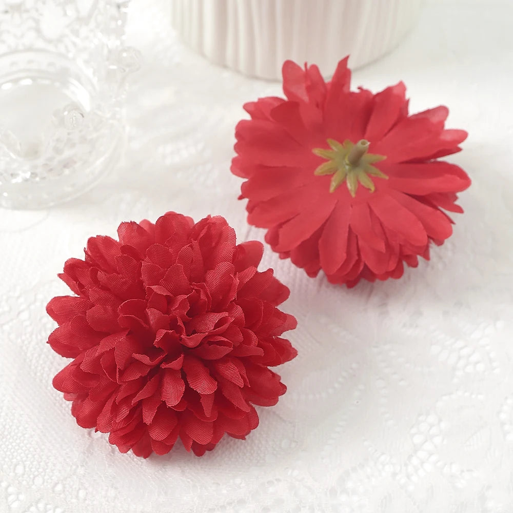 10 Pcs Orange Silk Chrysanthemum Artificial Flower Heads Decor Artificial Flower Heads Babs Red 10Pcs