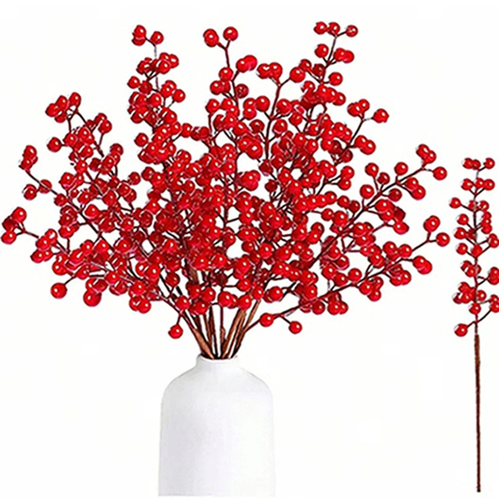 Artificial Holly Berry Branches 5/10 Pcs – Christmas Home Decor Artificial Holiday Branches Babs