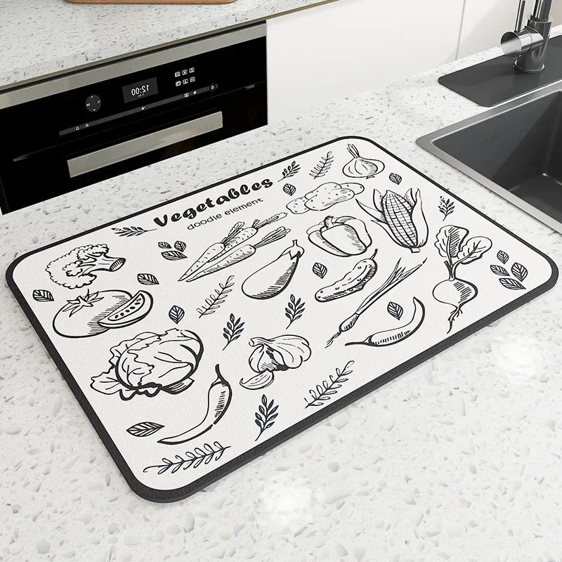 Diatom Mud Coffee Machine Mat – Quick-Dry Dish Drying Pad Dish Drying Mat Babs Vegetable white 40X50CM