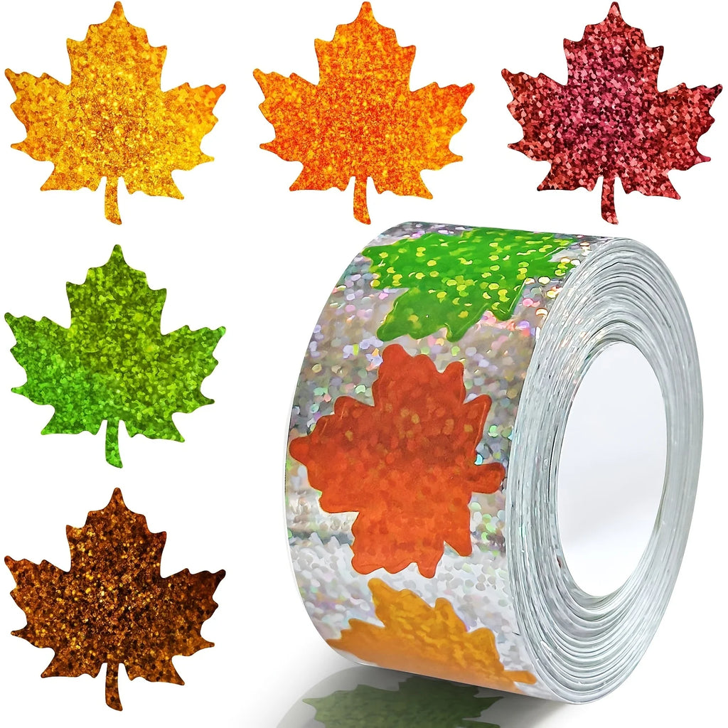 500pcs Laser Holographic Leaf Stickers for Cards & Gifts Decorative Stickers Babs Orange