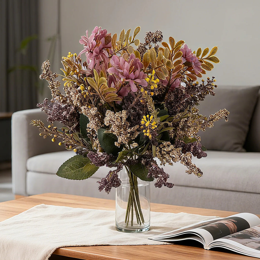 Silk Artificial Chrysanthemum Bubble Grass Flowers – 35cm Artificial Silk Flowers Babs