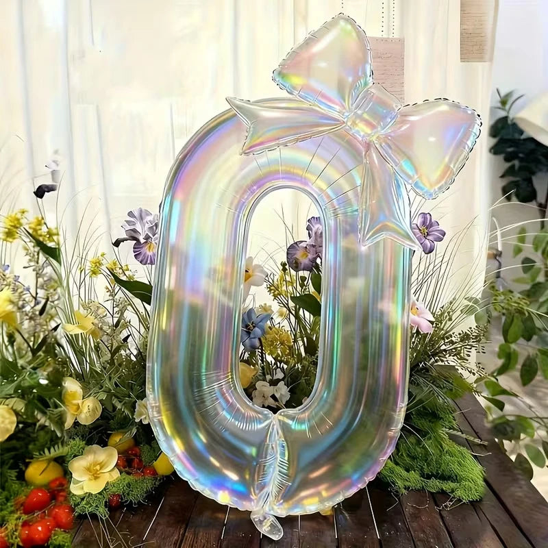 40" Iridescent Number Balloon & Bowknot Kit – Birthday Party Party Balloon Kit Babs 0 40Inch