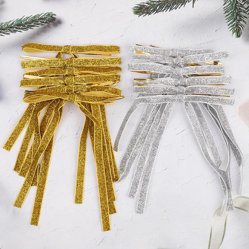 12pcs Red Gold Velvet Bow Christmas Tree Glitter Ornaments Christmas Bow Ornaments Babs