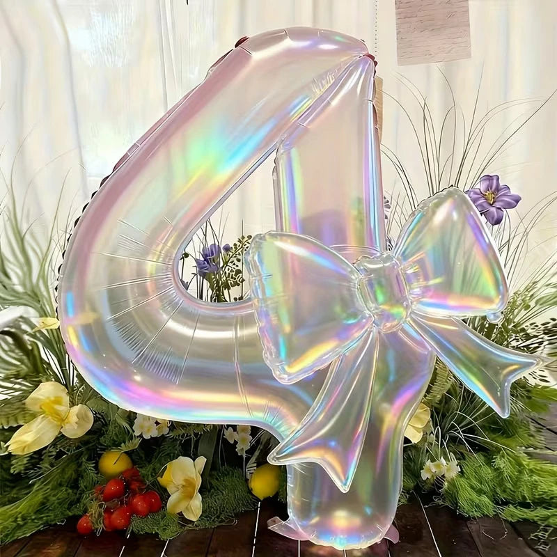 40" Iridescent Number Balloon & Bowknot Kit – Birthday Party Party Balloon Kit Babs 4 40Inch