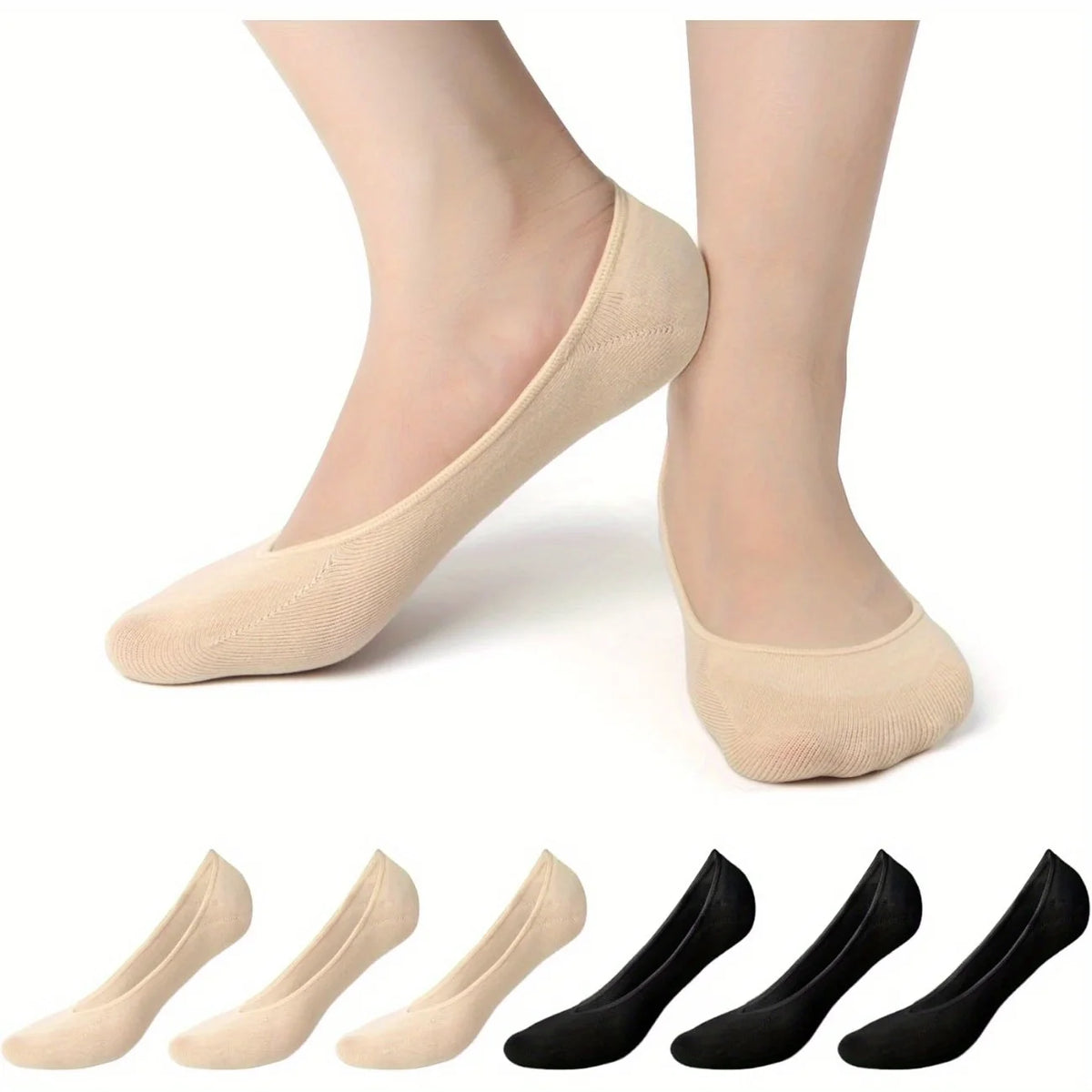 6 Pairs Women's Thin Invisible Boat Socks – Anti-Slip Low Cut Invisible Boat Socks Babs MULTI One Size