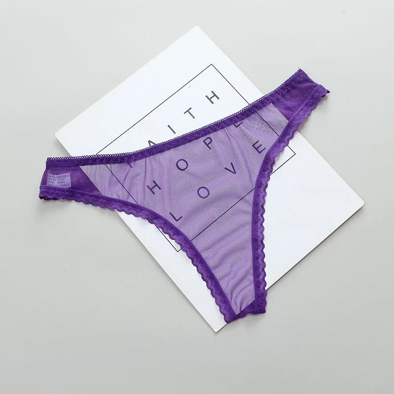 Women's Lace G-String Thong – Sheer Low-Rise Panties Lace Thong Panties Babs A-Purple For Weight 45-65 KG 1pc