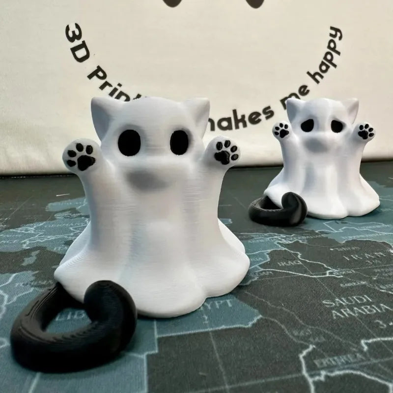 Mini Kitten Ghost Halloween Ornaments – Cute Cat Desktop Decor Halloween Figurine Babs